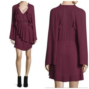 IRO Salene Ruffle Trim Mini Dress Burgundy Size 6